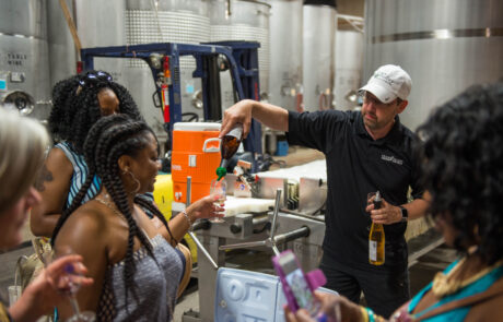 A private party touring the production facilities at Fenn Valley Winery.